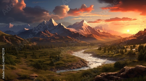 Beautiful breathtaking views of the landscape game art