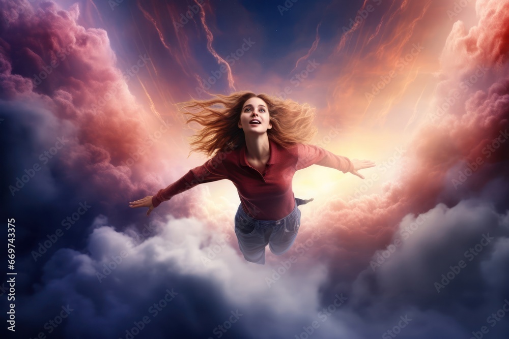 Caucasian Female Skydiver In Outer Space Backdrop Generative AI Caucasian Female Skydiver In Outer Space Backdrop Generative AI