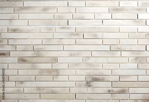 Pattern of white brick wall and tile background, with dark beige and light beige style.