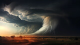 the sky with swirling and gathering clouds forming into a tornado