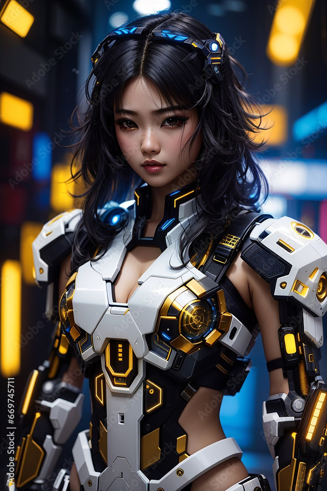 cyberpunk girl future tech white gold suit cyberpunk girl future tech white gold suit