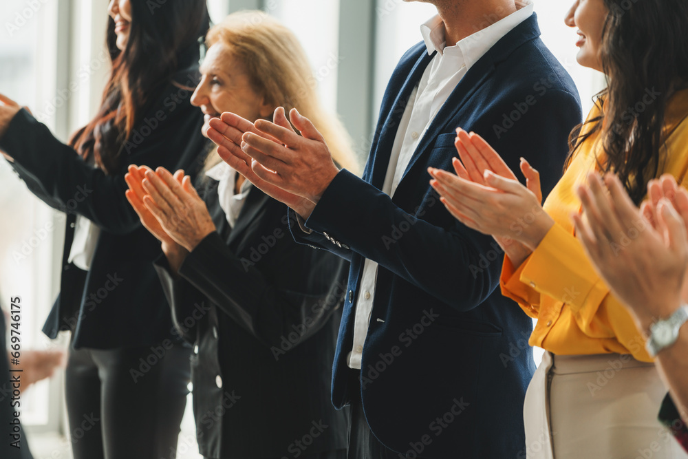 Group of business people clapping hands at successful presentation or ...