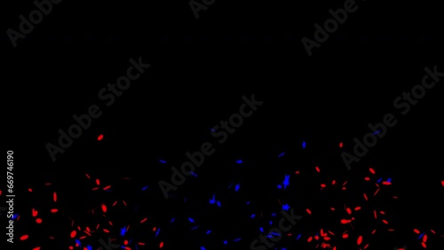 Red and Blue confetti party popper explosions on Black and Green backgrounds, Alpha Channel 4K greeting animation