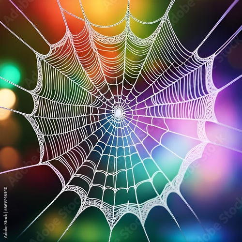 Lacey spider's web with a rainbow background