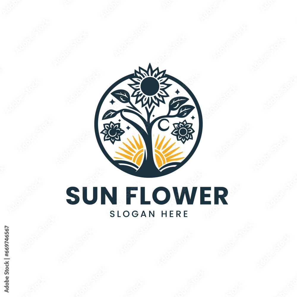 vector natural sun flower mystical logo template 