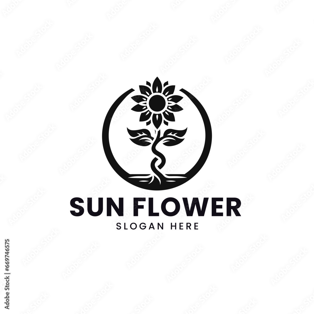 
Vector vintage sun flower logo vector template 