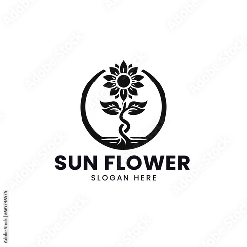  Vector vintage sun flower logo vector template 