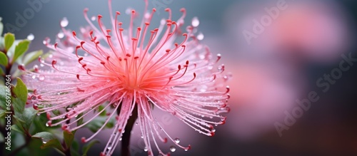 Pink mimosa flower macro pollen delicate and responsive © AkuAku