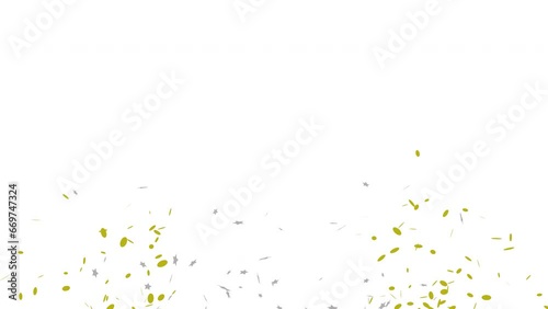 Golden and Silver confetti party popper explosions. Gold confetti on a white background. Video animation Ultra HD 4K