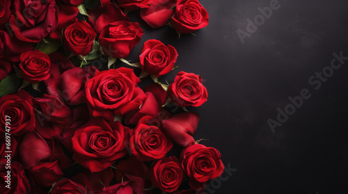 Closeup red roses on black background  Romantic  Valentine  Wedding  Anniversary. Generative AI