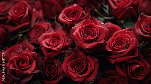 Closeup red roses background  Romantic  Valentine  Wedding  Anniversary. Generative AI
