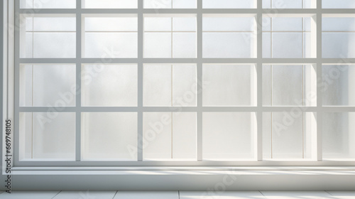 A white, rectangular window, with a textured pattern of lines and squares photo