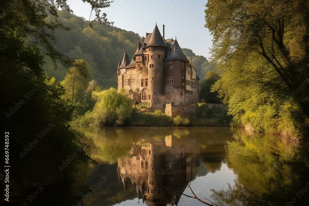 A picturesque castle in a delightful setting. Generative AI