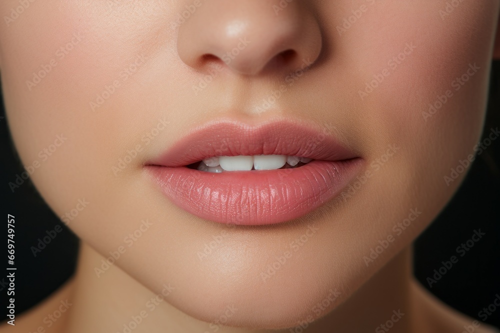 Permanent lip makeup. Background with selective focus and copy space Permanent lip makeup. Background with selective focus and copy space