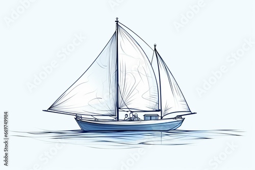 Continuous line drawing of a sailing boat with transparent background. Generative AI