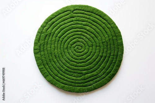 Circular green patch on white background, top-down view. Represents spring and ecological concepts. Generative AI