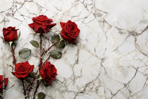 marble background with withered red roses. Generative AI