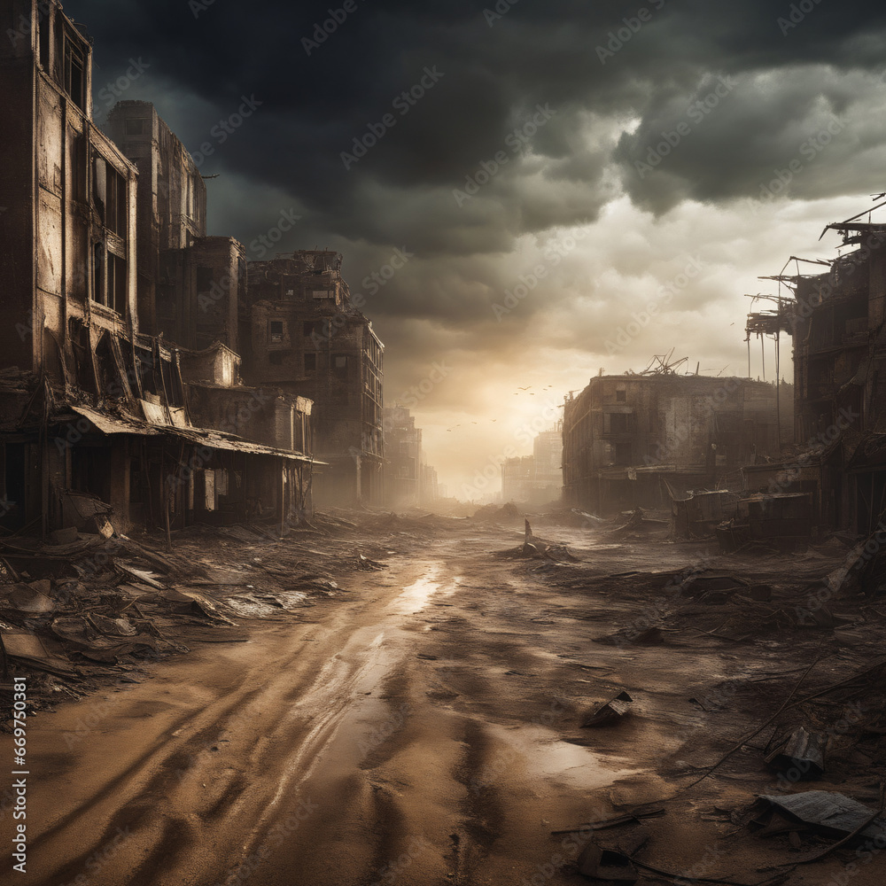 Fototapeta premium City in ruins due to the war