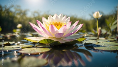 Waterlilies in Full Bloom with Light Bokeh Background
