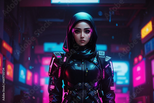 cyberpunk girl future tech hijab fashion