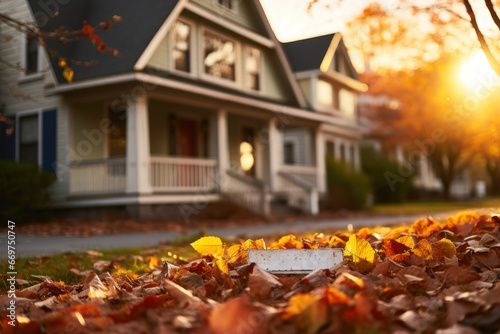 A close-up of a foreclosure sign on a suburban home, portraying the Concept of housing debt crisis. Generative Ai.