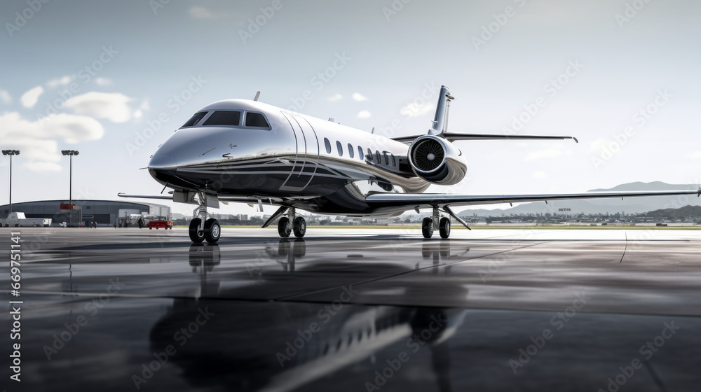 A view of a commercial airport with plane A view of a commercial airport with plane