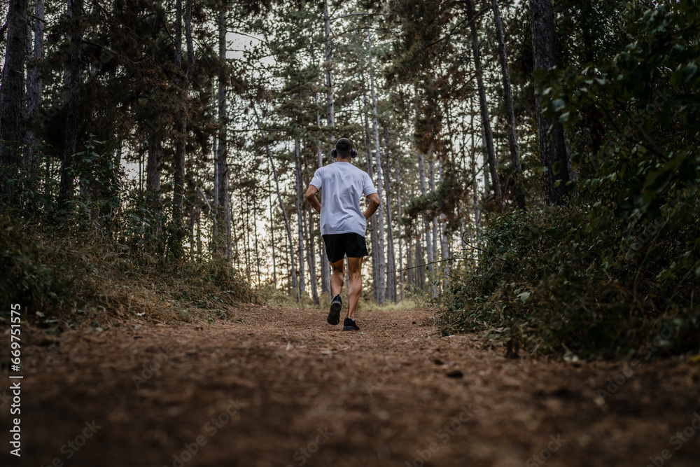 one man male athlete run in nature