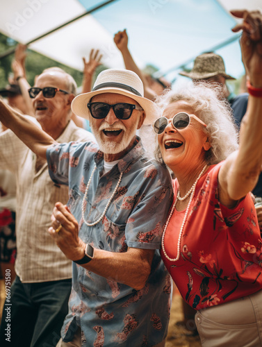 A Photo of Seniors at a Music Festival Enjoying the Beats and Dancing Away photo