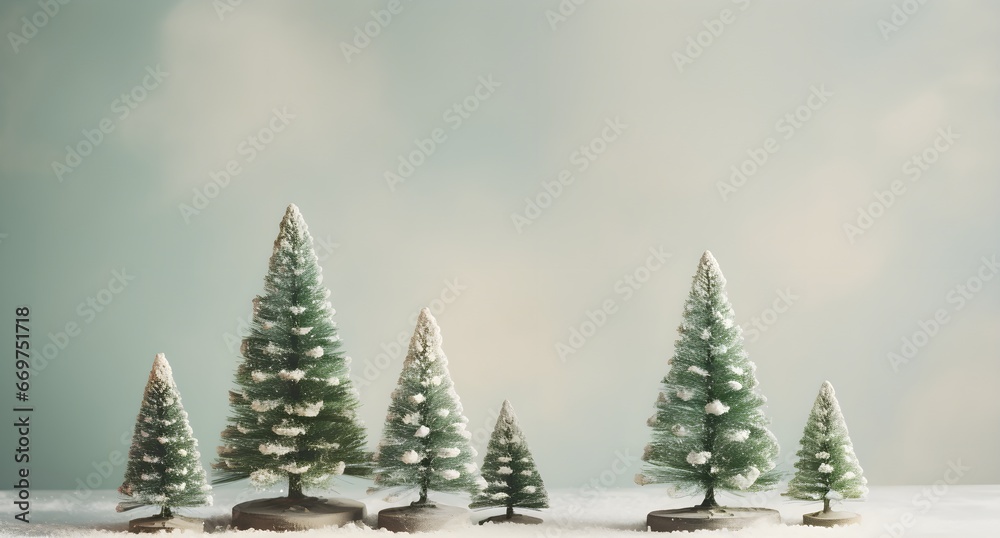 Ornament christmas trees with decorative snow on white background, with copy space Ornament christmas trees with decorative snow on white background, with copy space