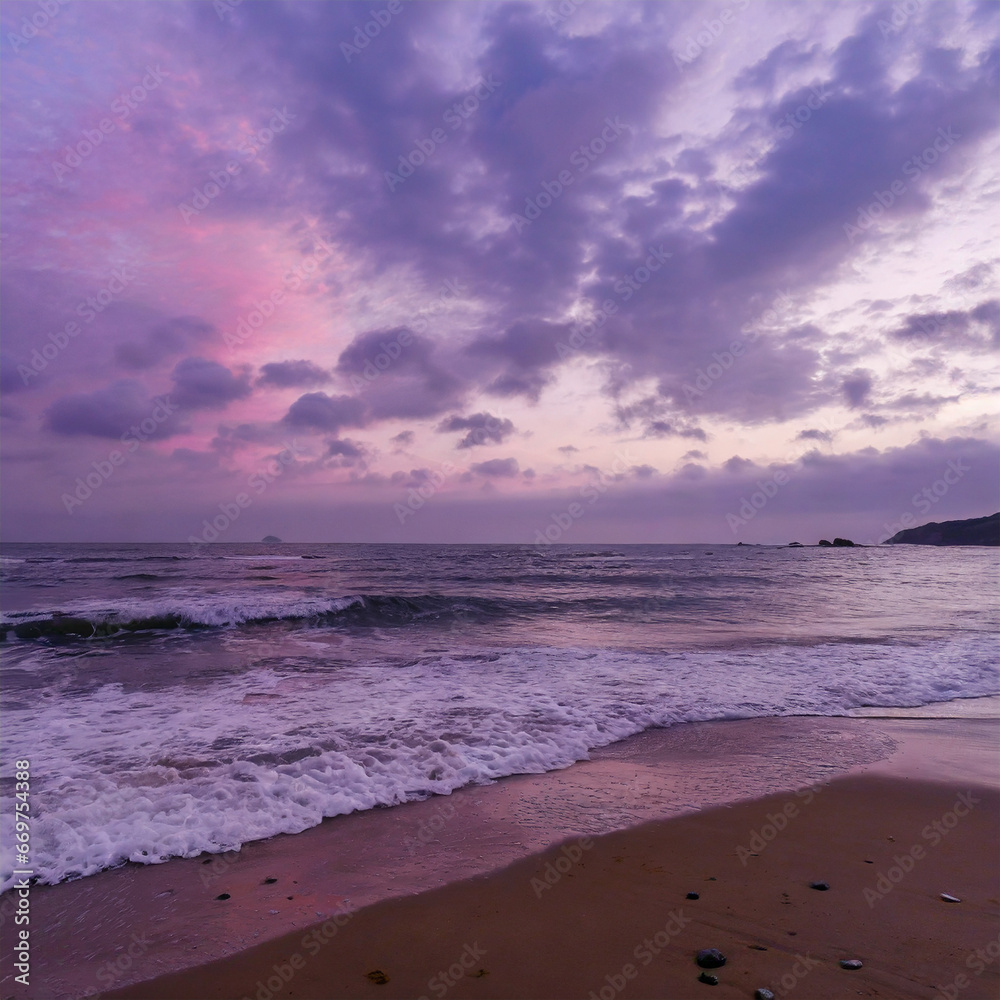 Sunset at the beach with purplish sky