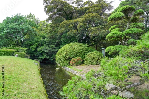 きれいに手入れされた日本庭園の情景