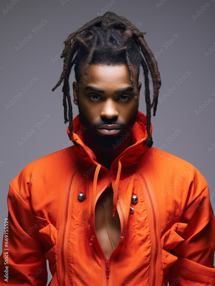 handsome african model with dreadlocks and orange jacket handsome african model with dreadlocks and orange jacket