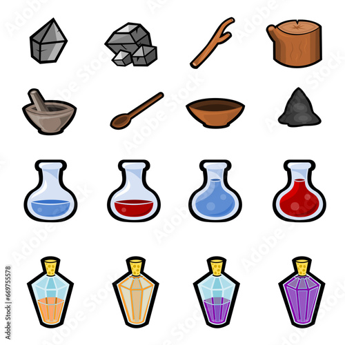 Set of RPG Game Icons Potions Vector Illustration