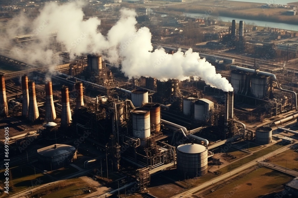 Aerial view of steel plant in Cremona, Italy. Generative AI