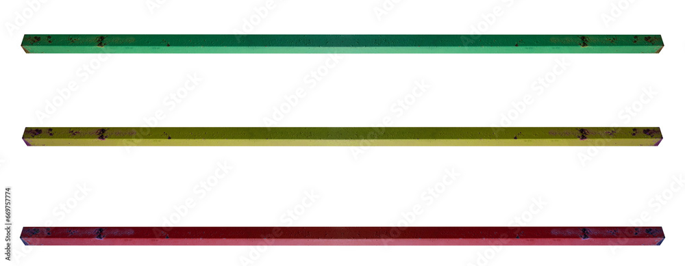Old painted metal posts horizontal , on a transparent background