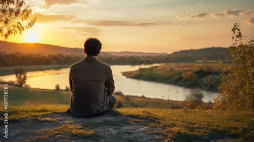 Solitude in the Sunset: Man Finds Tranquility