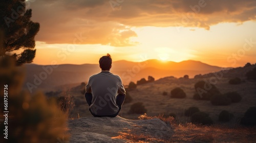 Solitude in the Sunset: Man Finds Tranquility