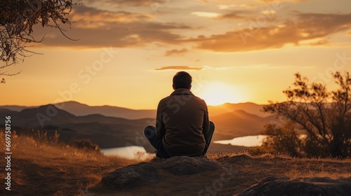 Solitude in the Sunset: Man Finds Tranquility photo