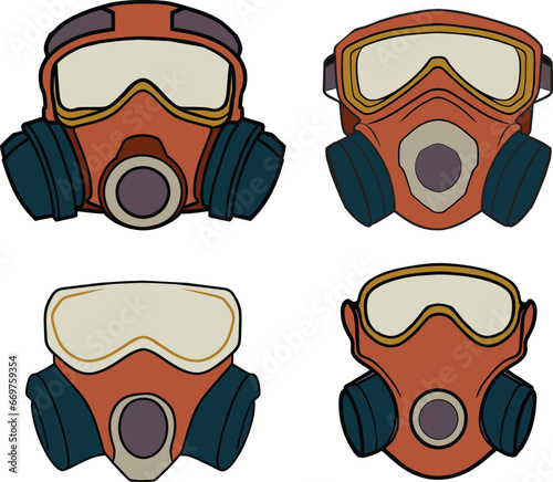 set of gas mask illustration isolated © acespixel