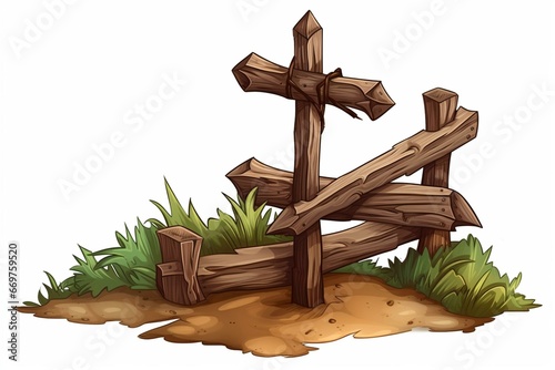 Illustration of an old wooden sign post on a white background. Generative AI
