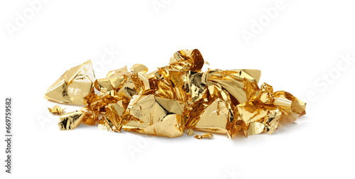 Pile of edible gold leaf on white background photo