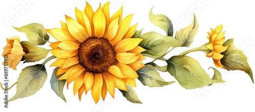 Outlined watercolor drawing of a blooming sunflower on a white background