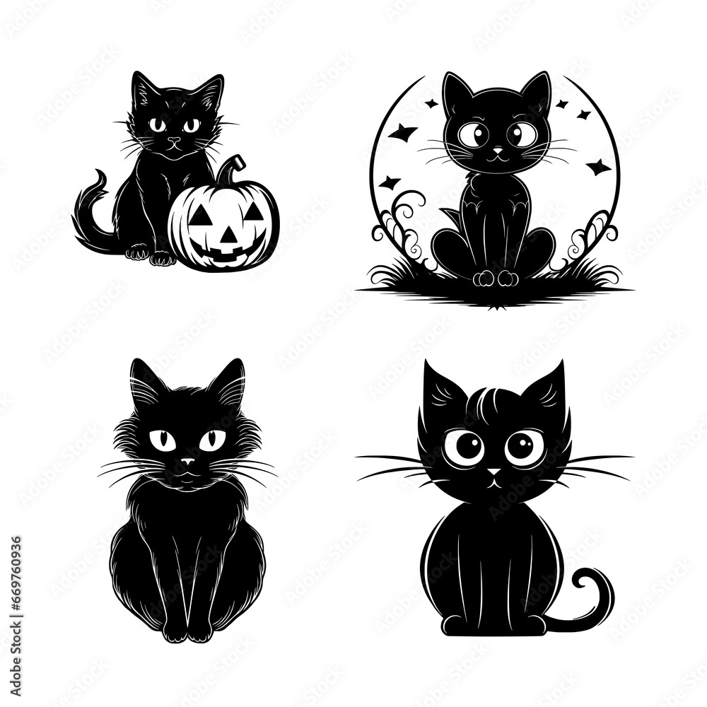 Fototapeta premium Illustration Black cat Halloween vector illustration.