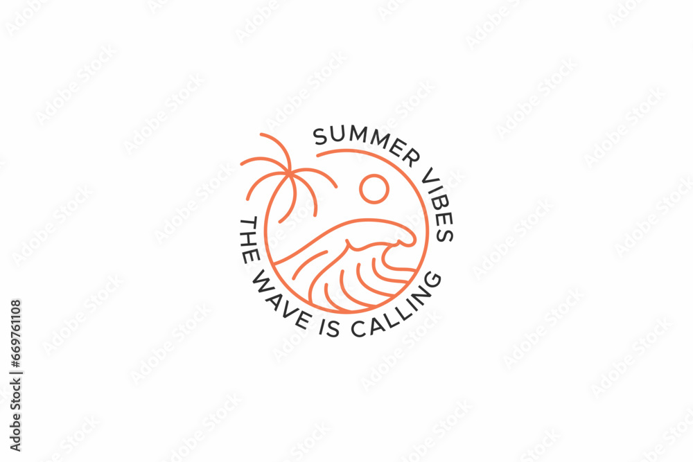 Beach Wave Simple Logo Badge for Element Design Summer Vibes Surf Trend Concept Sign Symbol Beach Wave Simple Logo Badge for Element Design Summer Vibes Surf Trend Concept Sign Symbol