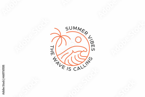 Beach Wave Simple Logo Badge for Element Design Summer Vibes Surf Trend Concept Sign Symbol
