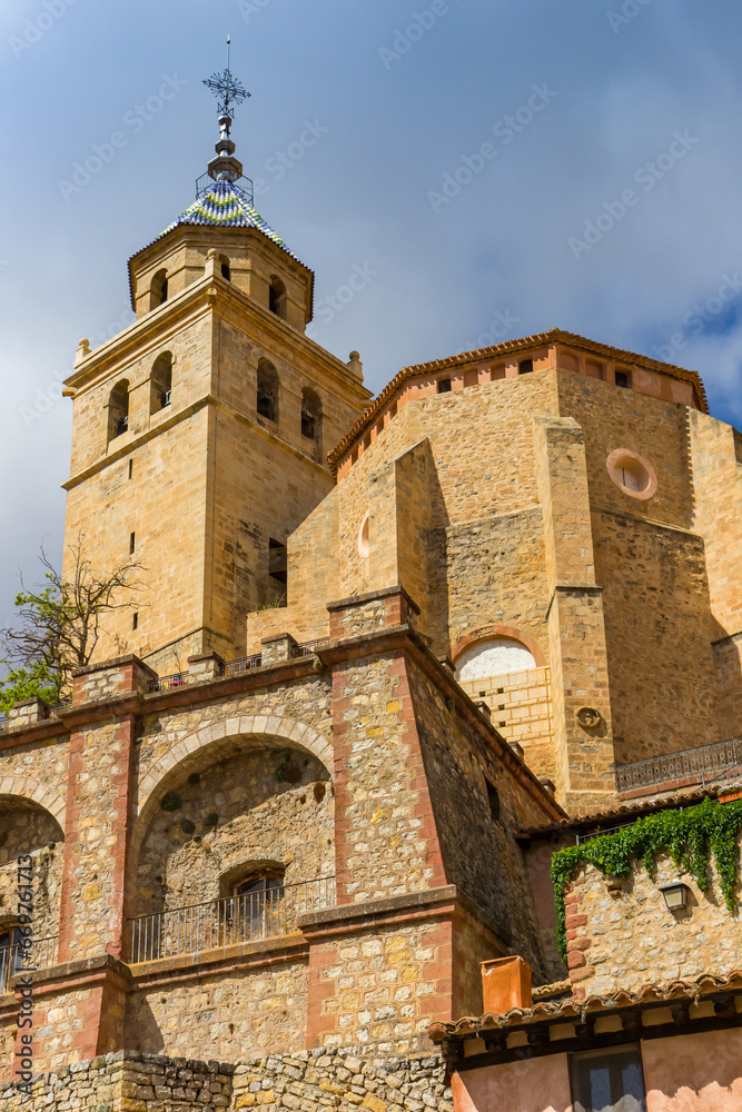 Tower of the historic cathedral in Albarracin, Spain