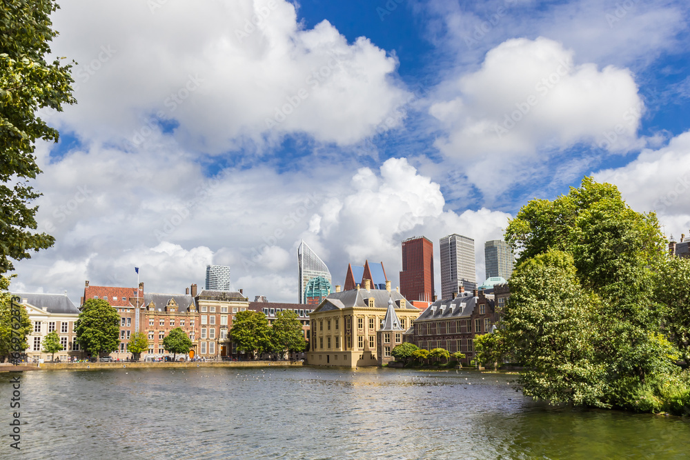 Skyline with the parliament and office buildings in Den Haag, Netherlands