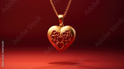 Gold Heart Shaped Pendant On Red , Background Image,Valentine Background Images, Hd