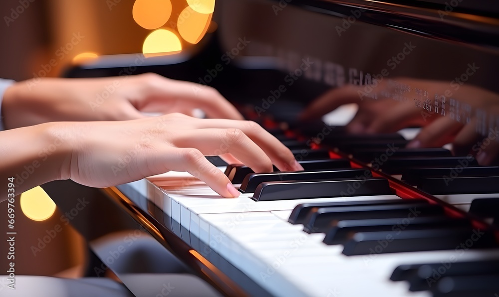 Obraz premium hands playing the piano, Generative AI