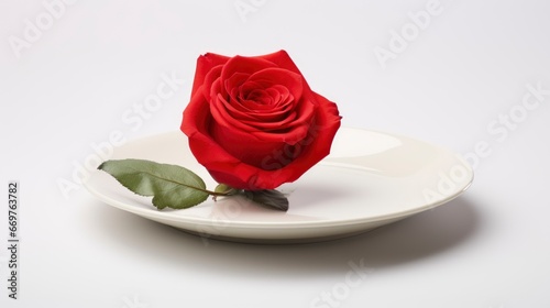 Red Rose On White Dish Valentines photorealistic, Background Image,Valentine Background Images, Hd